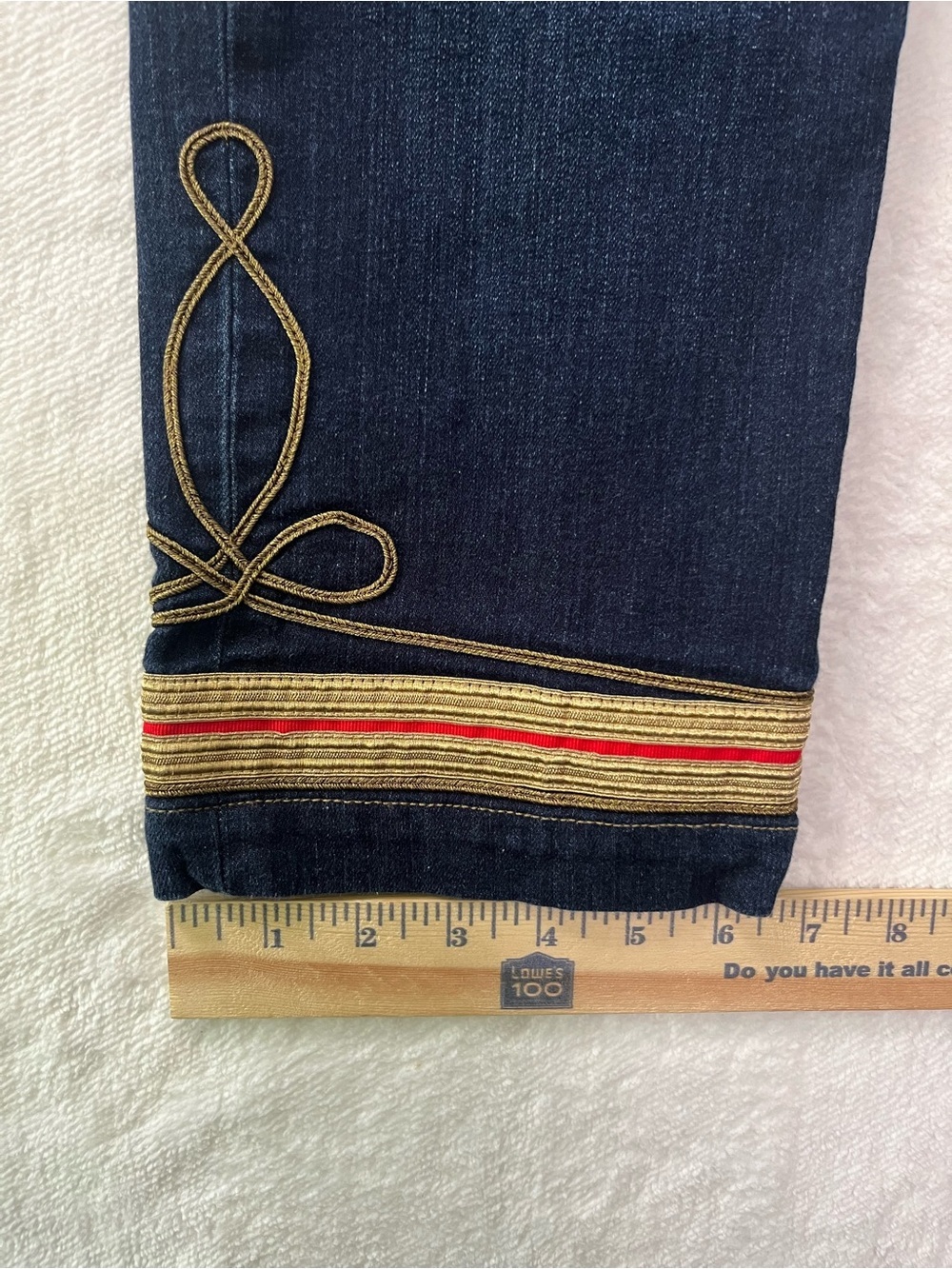 LRL Classic Straight Ankle Jeans Women's Size 12 Dark Wash Embroidered Hem Denim - Picture 8 of 11